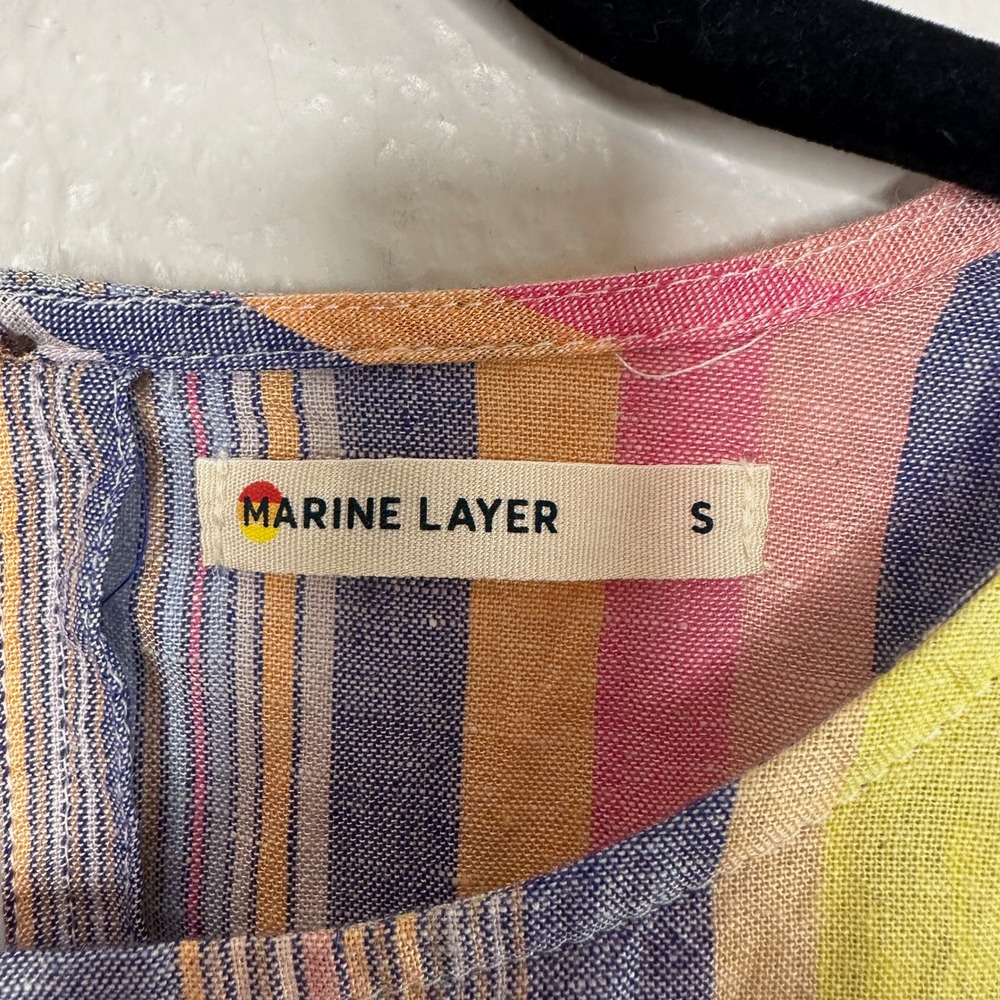 Marine Layer Linen Blend Laney Mini Dress in Blue Variegated Stripe Size Small - Picture 5 of 10